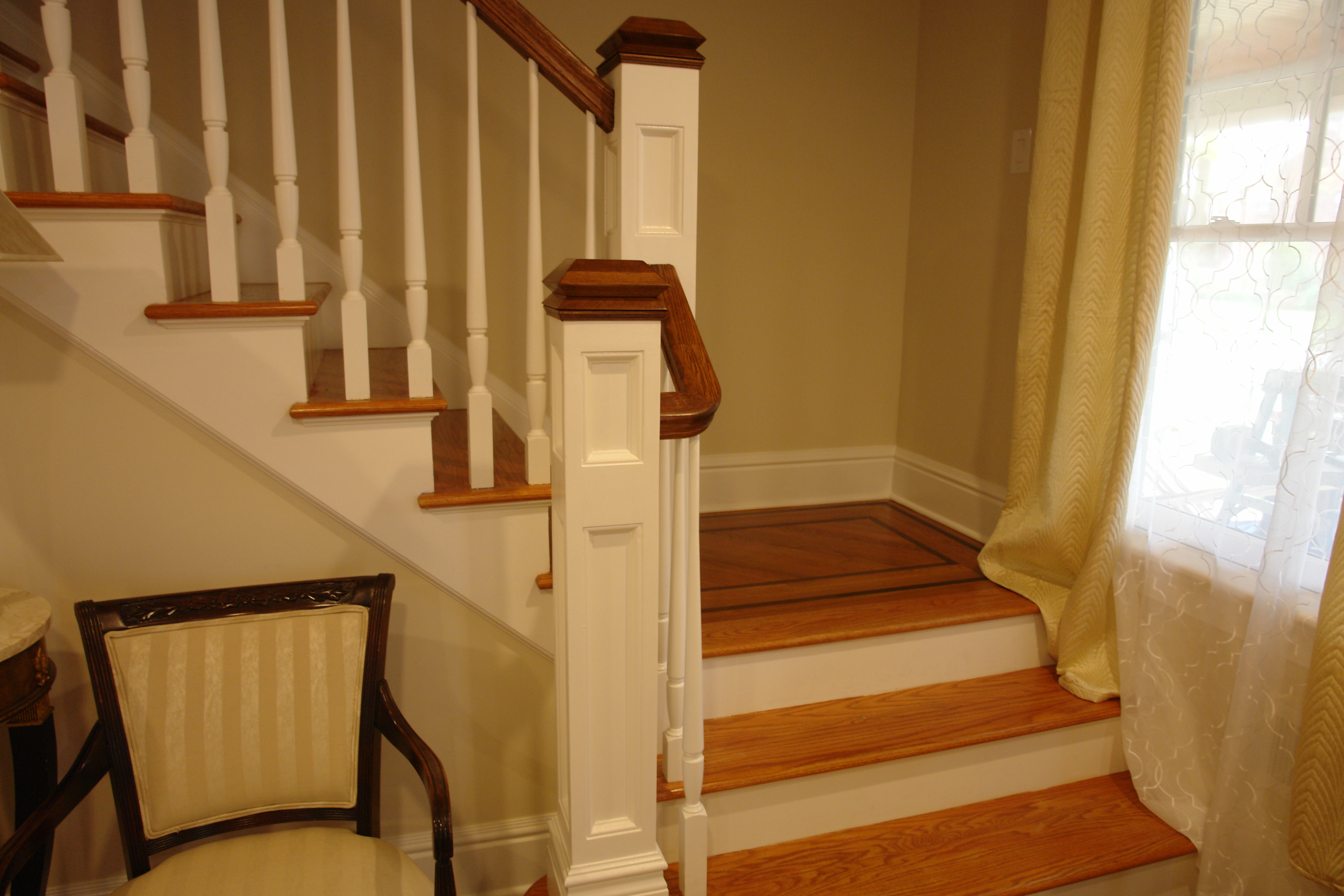 Wooden staircase and hand rails