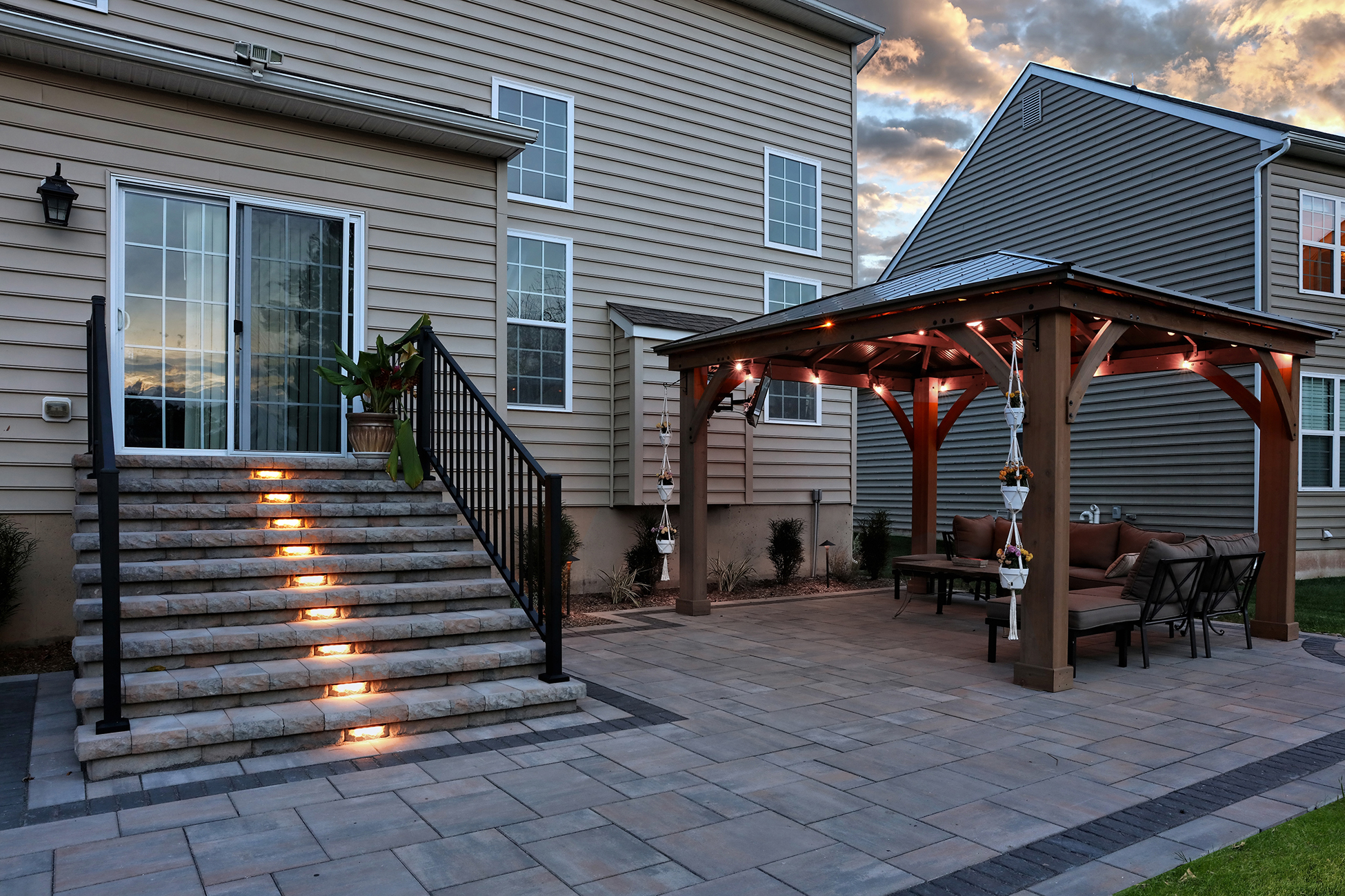 Pavers, Steps, Lighting and Outdoor Living Area